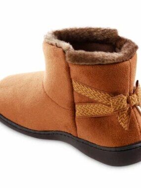 isotoner Mallory 7.5-8 Microsuede Bootie Slippers with Bow New without Tags